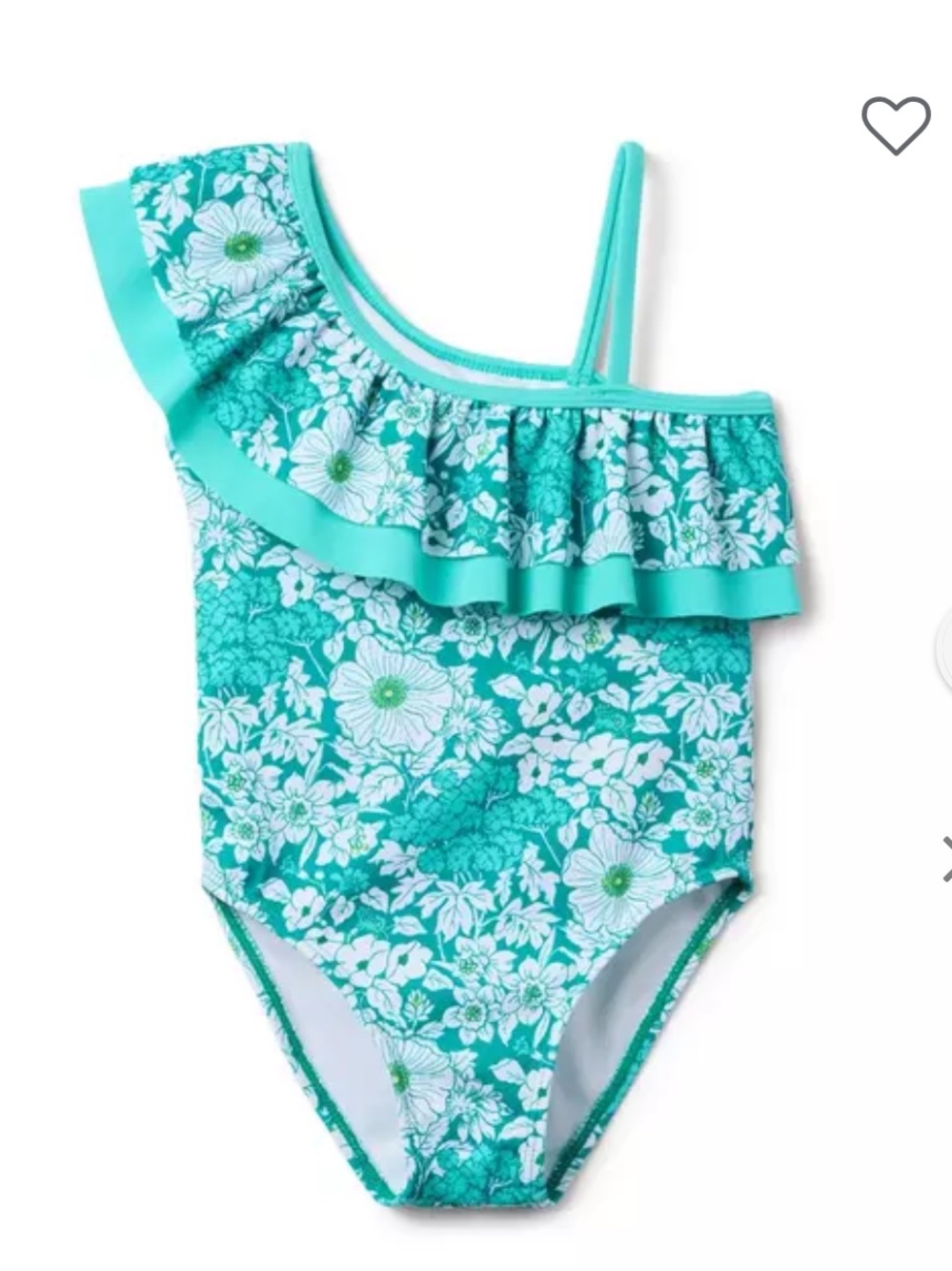 Janie and Jack Green Floral Ruffle One Shoulder Swimsuit 18-24 months